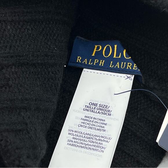 Polo Ralph Lauren Black Wool Blend Ribbed Beanie Hat Unisex One Size - Picture 4 of 4